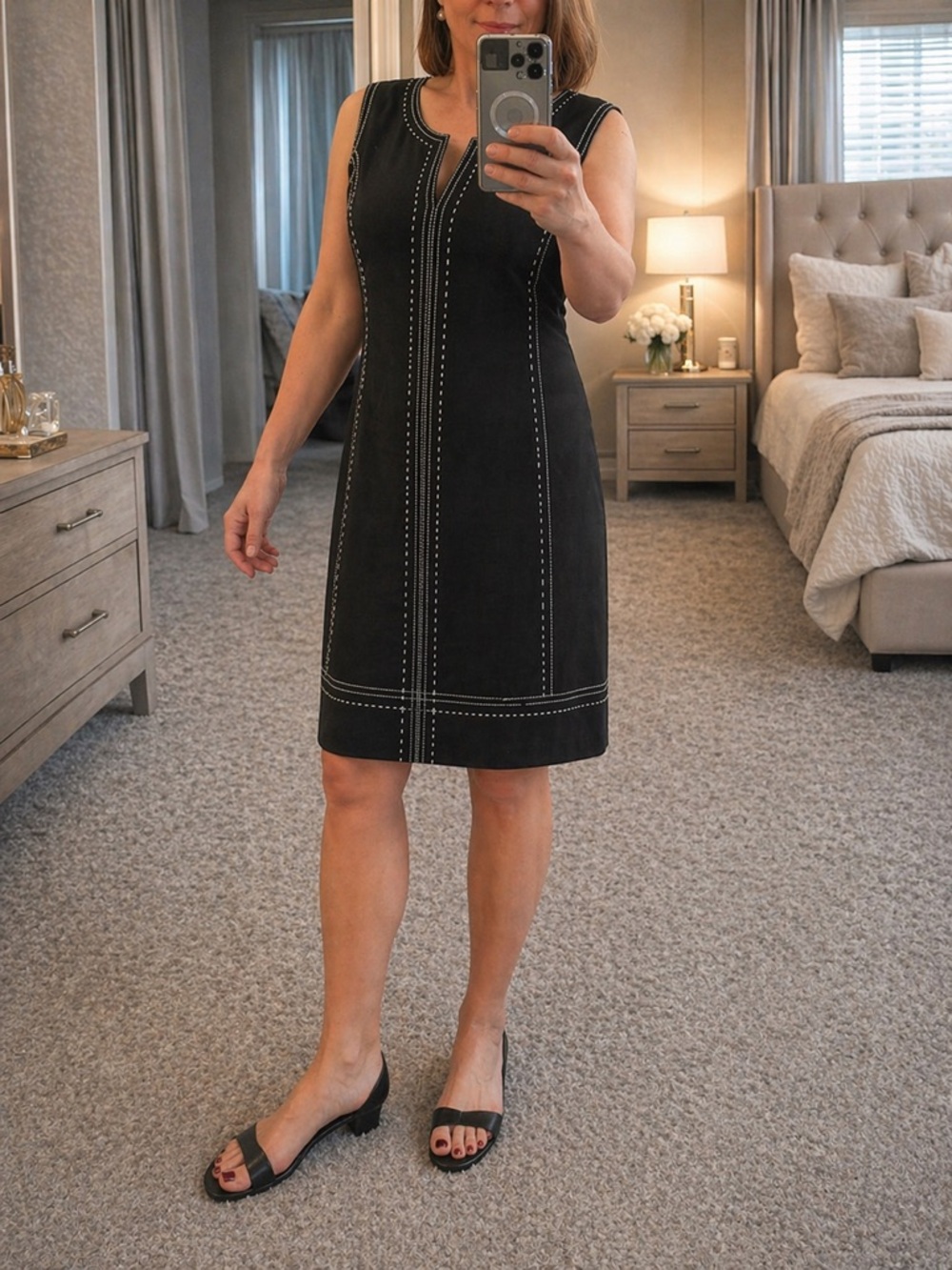 Tommy Bahama Palm A Dora Split Neck Dress - Black Sz LRG